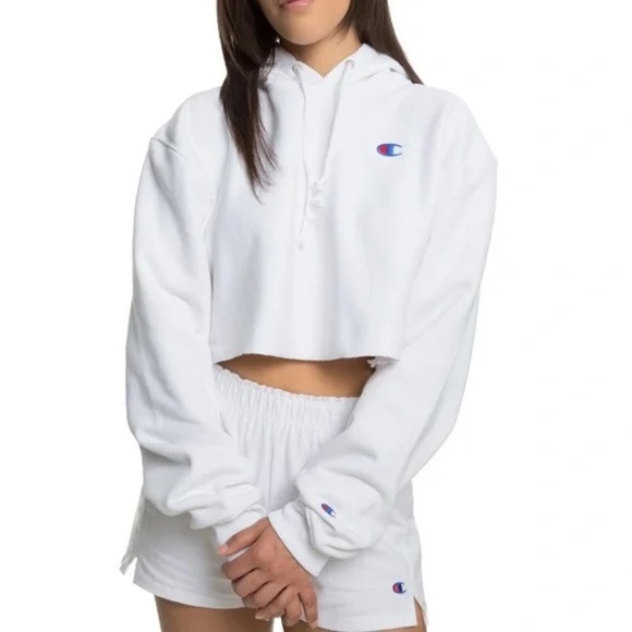 NWOT Champion Reverse Weave Cropped Cut-Off Hoodie in White, size M - Picture 1 of 5